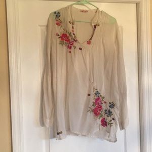 Cream Sheer Embroidered Long Sleeve Tunic